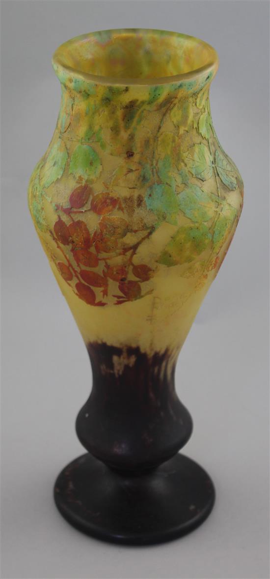 A Daum cameo and vitrified glass vase, c.1910, 33.5cm